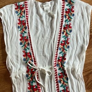 Francesca's White Blouse with Red and Blue Embroidery